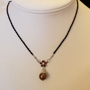 NWT Handmade Necklace Brown Swarovski Pearl